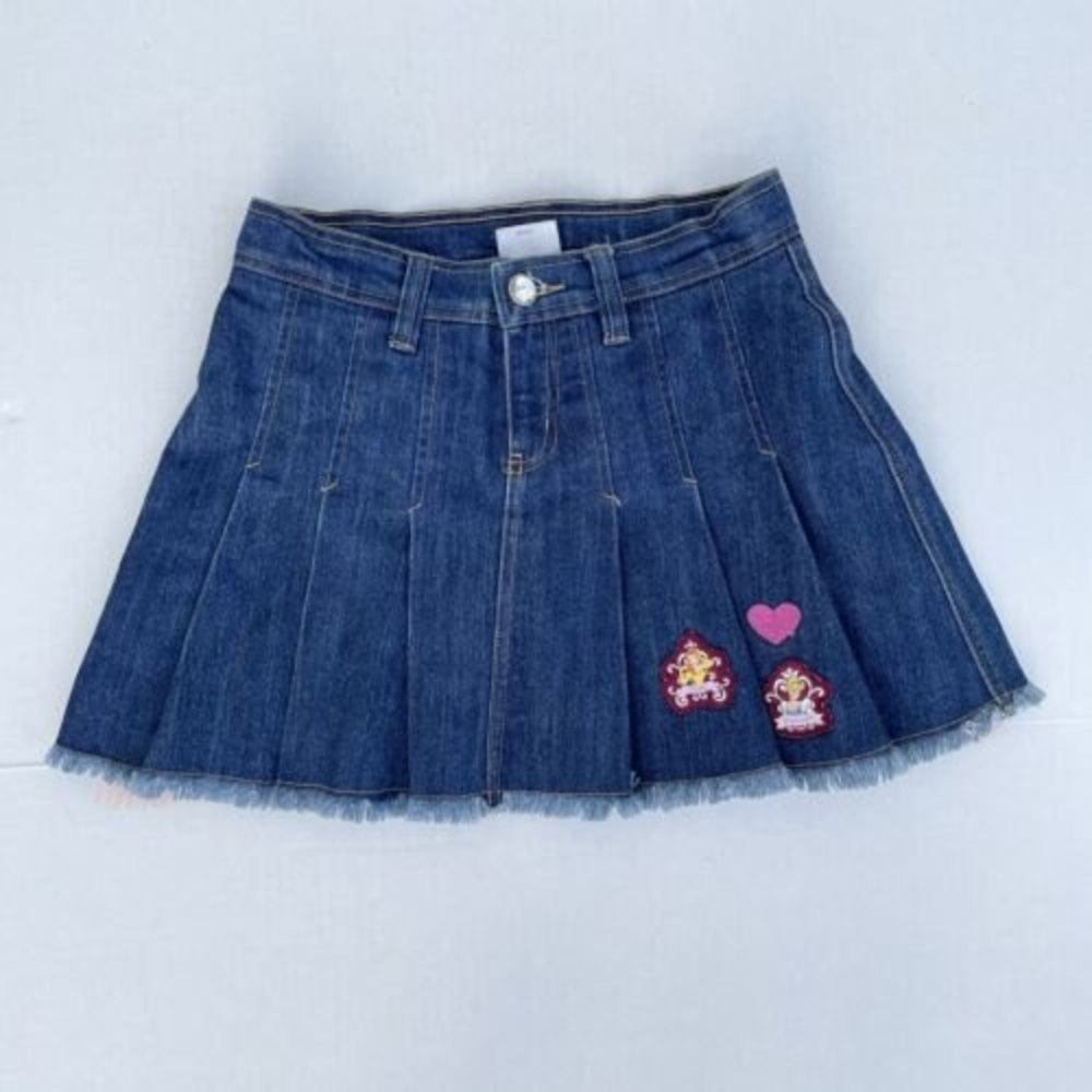 Disney Store Exclusive Girls Denim Skirt/Skort Pleated Hem Princess Patches Sz L